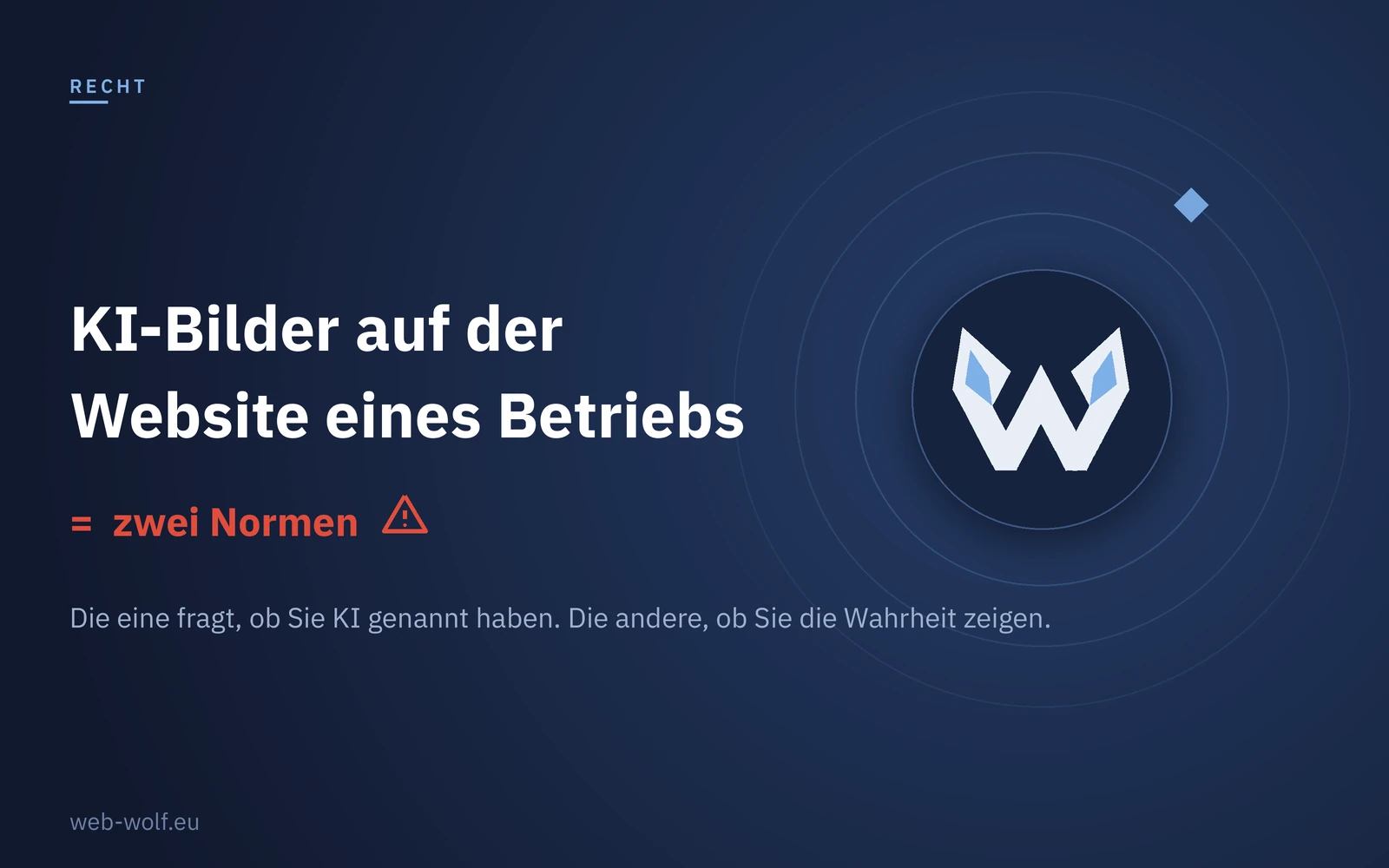 Titelbild Web-Wolf: KI-Bilder auf der Website und zwei Normen – Artikel 50 KI-VO und § 5 UWG