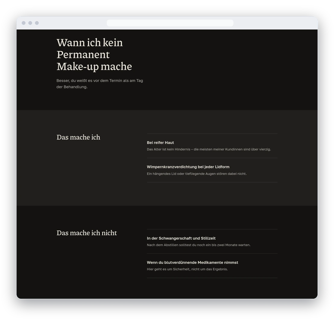 Eigene Seite zu den Kontraindikationen statt eines Online-Fragebogens zur Gesundheit