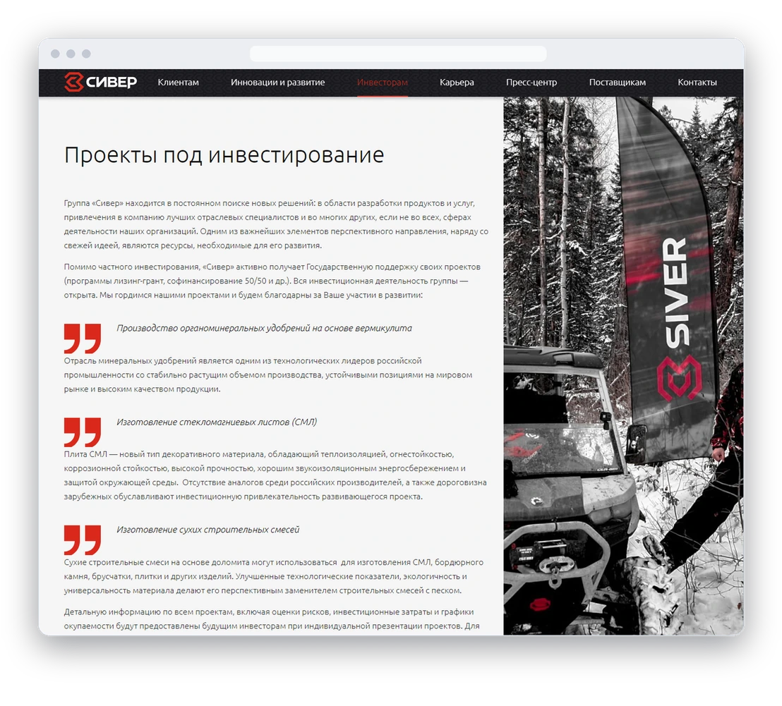 Страница «Инвесторам»
